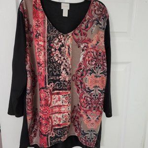 Chico's 3/4 sleeve black tunic with paisley front